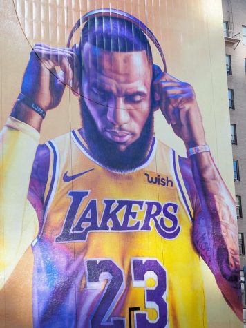 A mural of Lebron James at the Figueroa Hotel in Los Angeles, California. 