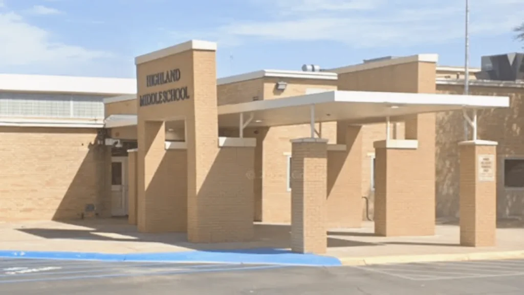 Police tape and emergency response outside Highland Middle School in Hobbs, New Mexico