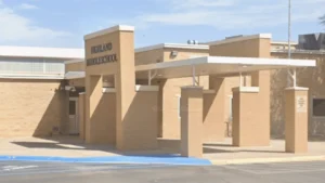 Police tape and emergency response outside Highland Middle School in Hobbs, New Mexico