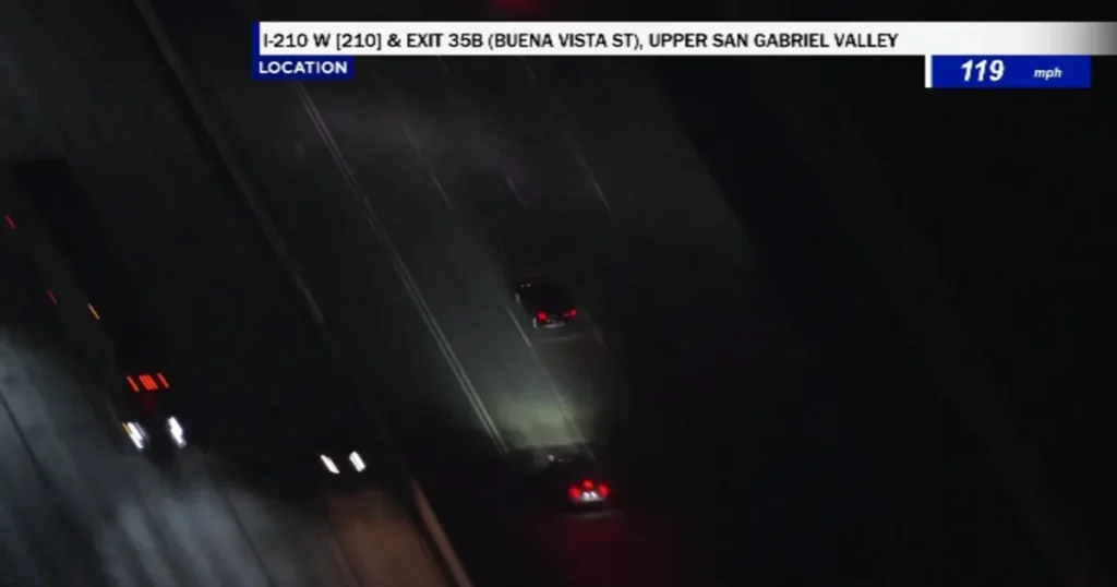 Police vehicles during a high-speed chase in the San Gabriel Valley
